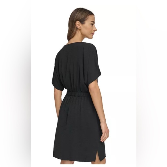 DKNY Black Washer Tie Waist Fit And Flare Dress Women’s Size 8 preppy Classic - Picture 2 of 9